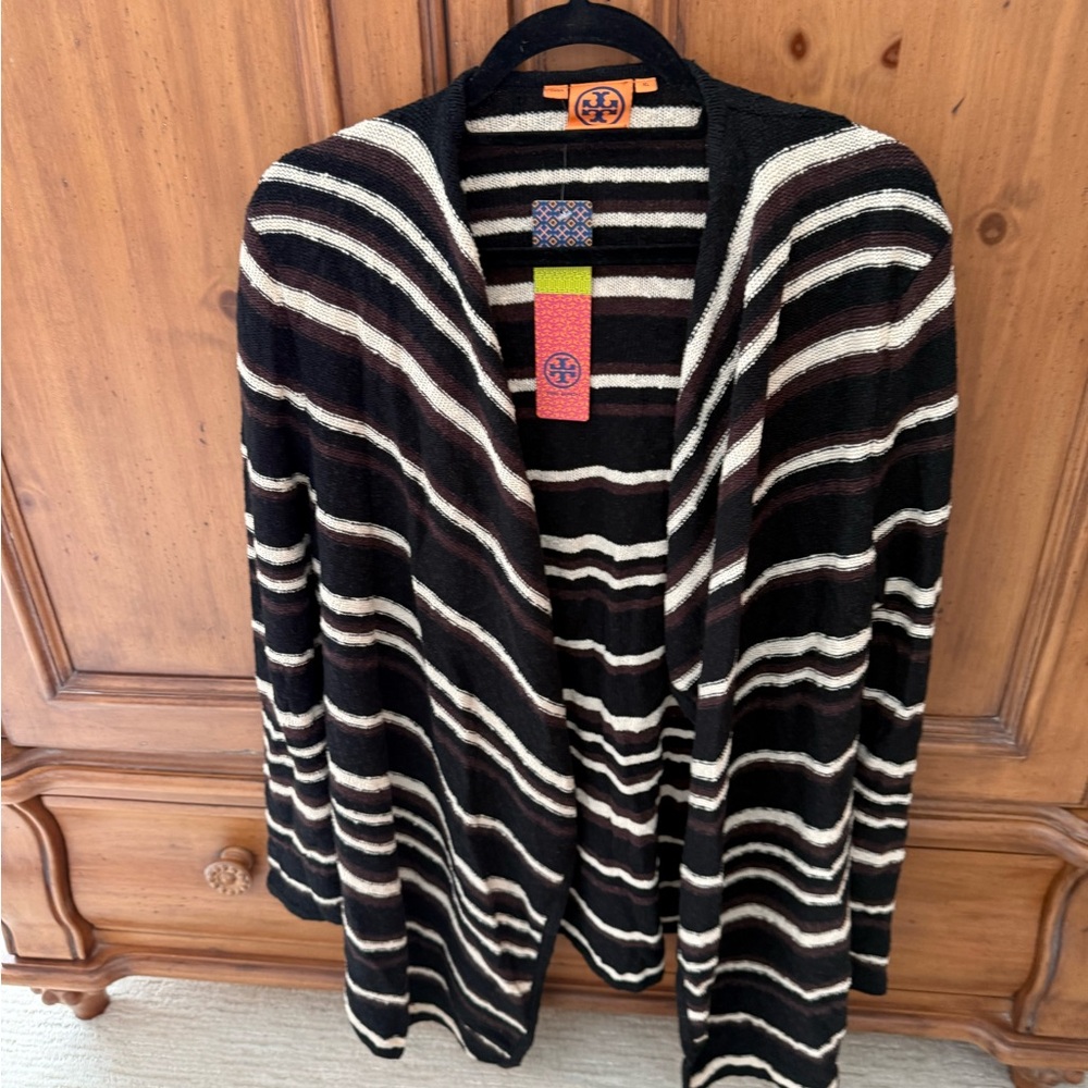 Tory Burch Black, Brown and Cream Striped Cardigan - Picture 2 of 3